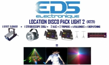 <span>location</span> DISCO PACK LIGHT 2:   Effet flower + stroboscope + 2 projecteur 4 lampes 4x300W + 4 rallonges secteurs + 2 trépieds + dispatching