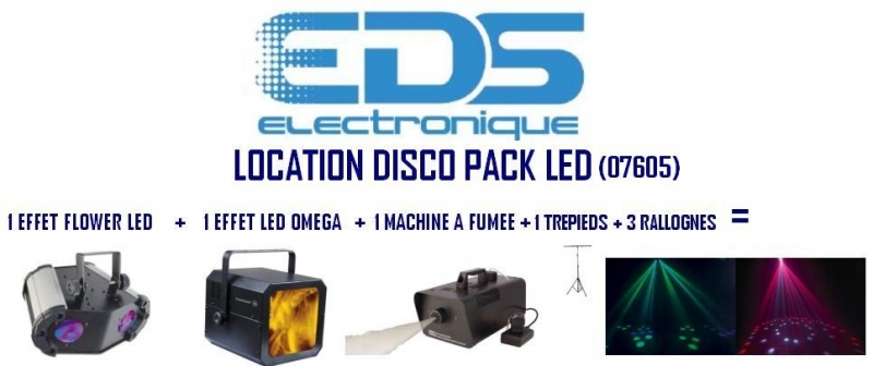 Location DISCO PACK LED:   Effet Flower Led cruiser + Effet Led Omega + Laser RVB+Machine a Fumee + 3 Rallonges Secteurs + 1 Trepied - Image principale